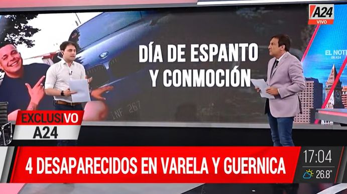 Conmoción en Florencio Varela y Guernica por la desapareción de cuatro personas. Dos cuerpos fueron hallados calcinados en una camioneta. (Foto: captura A24) Conmoción en Florencio Varela y Guernica por la desapareción de cuatro personas. Dos cuerpos fueron hallados calcinados en una camioneta. (Foto: captura A24)