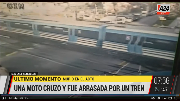 Dramático choque fatal de un motociclista en Haedo. (Captura de Tv)