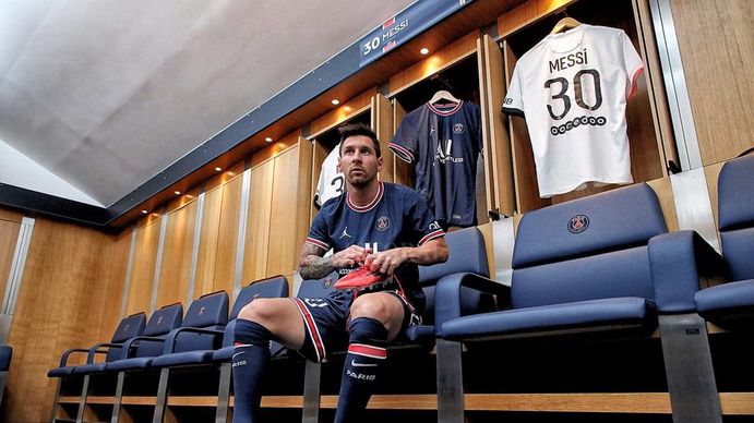 Lionel Messi en el vestuario del PSG
