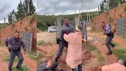 Un policía de San Pablo, desbordado, golpea con violencia a una mujer de 70 años. (Foto: Captura de TV) Un policía de San Pablo, desbordado, golpea con violencia a una mujer de 70 años. (Foto: Captura de TV)