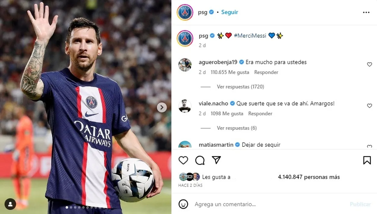 El posteo con el que el PSG despidió a Lionel Messi. El posteo con el que el PSG despidió a Lionel Messi.