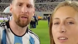 Es video, es video: la paciencia de Messi con la creadora de la Copa del Mundo. (Foto: Captura video) Es video, es video: la paciencia de Messi con la creadora de la Copa del Mundo. (Foto: Captura video)