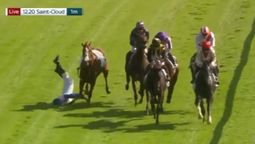 ¿mala fe o accidente? la impresionante caida de un jockey por el codazo de un colega ¿mala fe o accidente? la impresionante caida de un jockey por el codazo de un colega