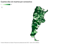 Mapa de los departamentos del país según la cantidad de días seguidos sin fallecimientos por coronavirus. Ver versión interactiva más abajo (Foto: centro de datos de A24.com). Mapa de los departamentos del país según la cantidad de días seguidos sin fallecimientos por coronavirus. Ver versión interactiva más abajo (Foto: centro de datos de A24.com).